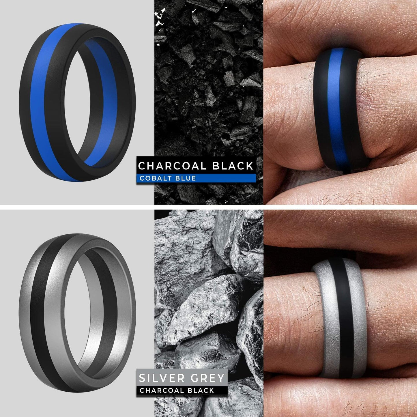 Men’s Silicone Wedding Rings 8.7mm Wide 2mm Thick Size 10.5-11 Variety Pack
