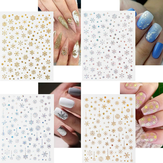 12 Sheets 3D Snowflake Nail Art Stickers Holographic Laser Gold Silver Xmas