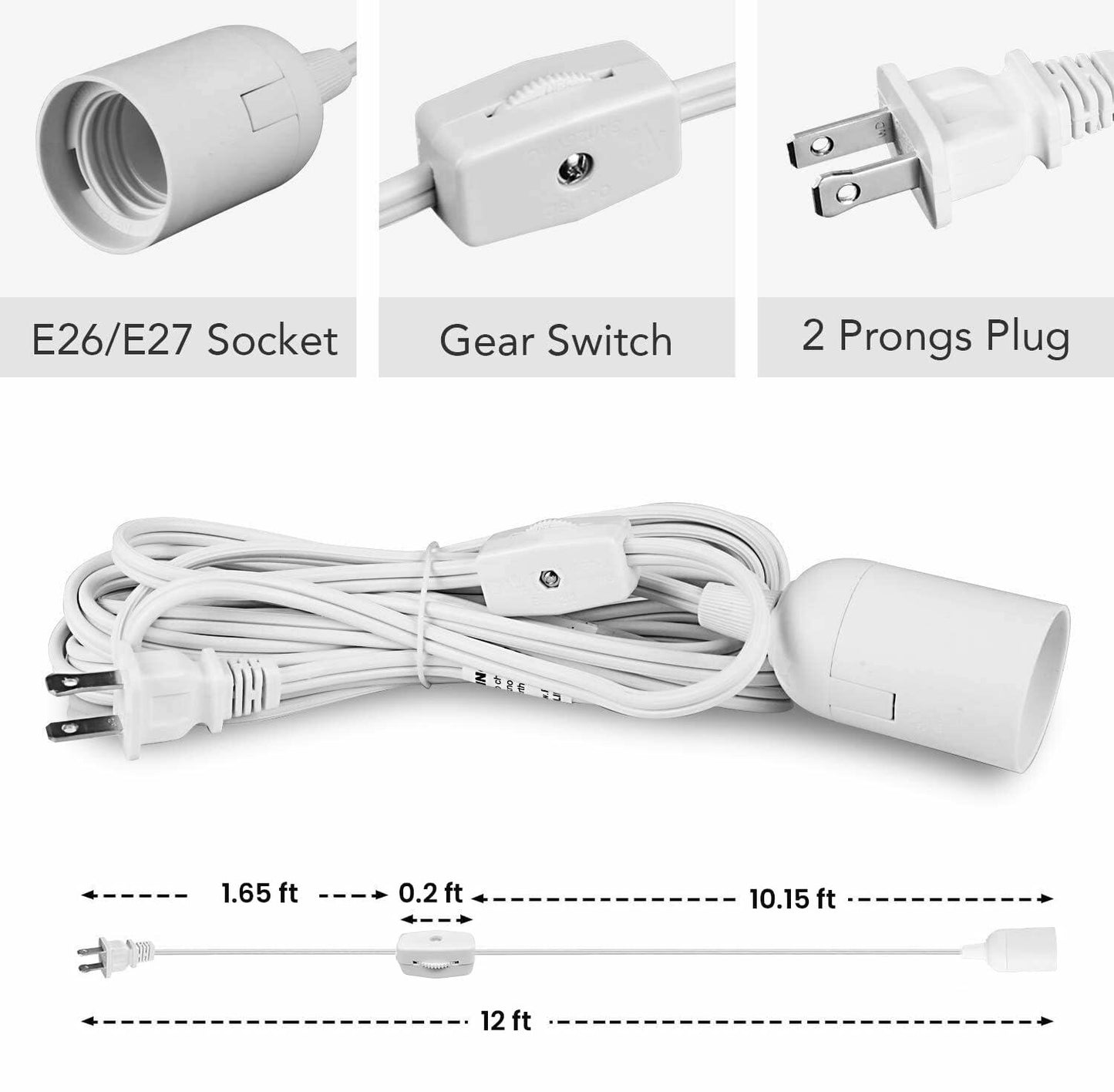 Simple Deluxe 12ft Hanging Lantern Pendant Light Cord E26 Socket Gear Switch