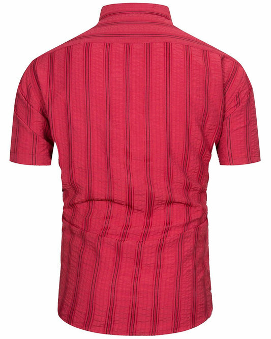 TUNEVUSE Mens Striped Hawaiian Button-Down Shirt Wine Size XL