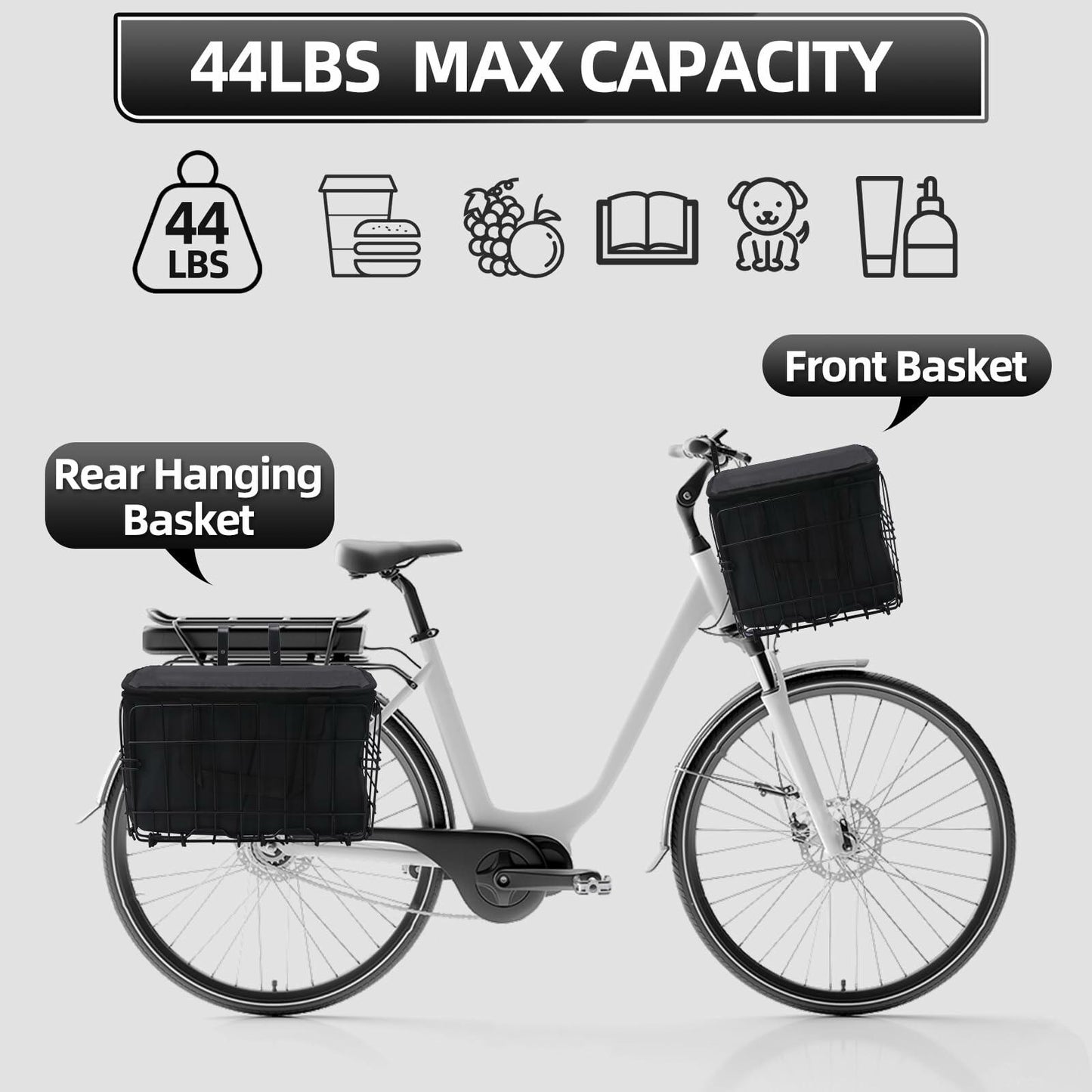 Meta Bike Basket Foldable Front Quick Release Large Black Bicycle Accessory