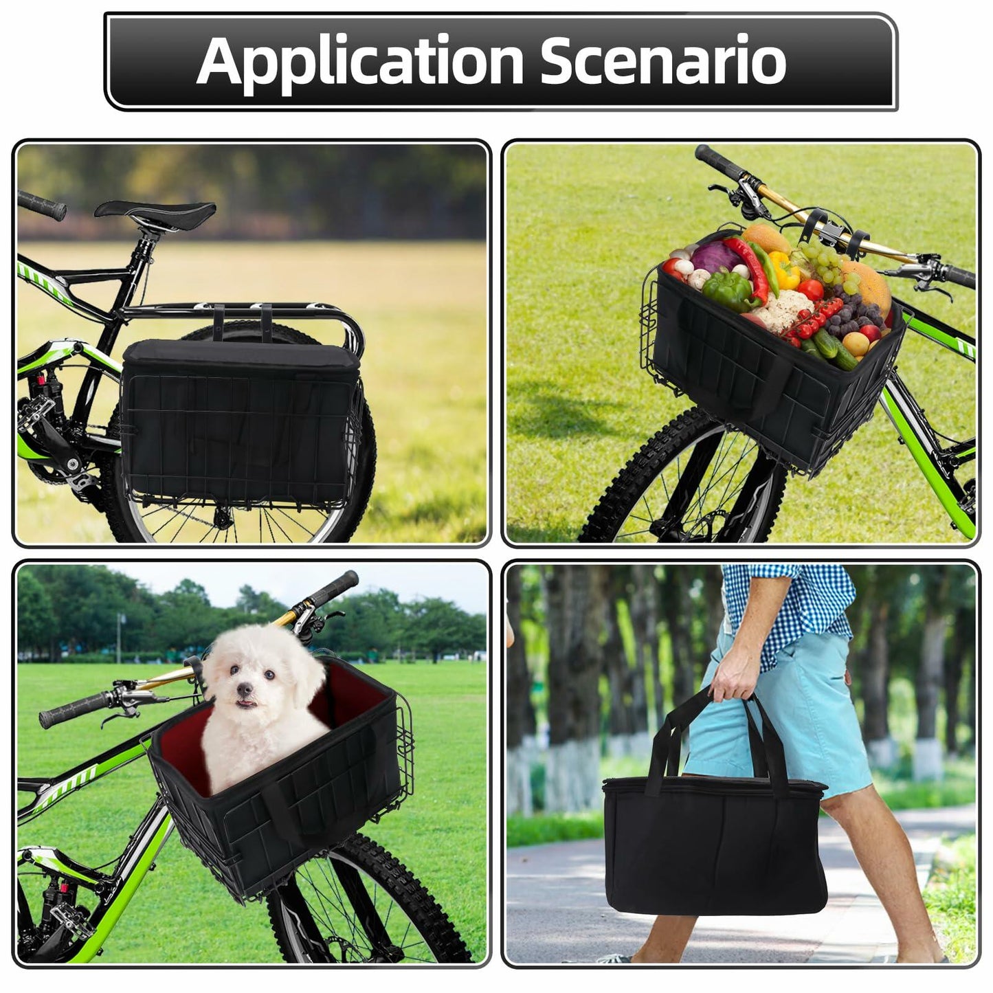 Meta Bike Basket Foldable Front Quick Release Large Black Bicycle Accessory