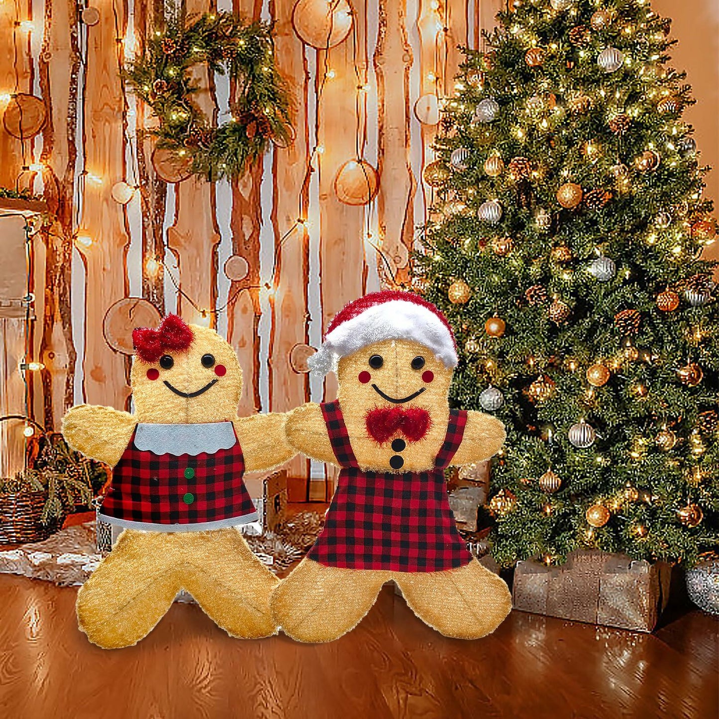 ATTBEA 2FT Pre-lit Gingerbread Man Yard Decoration Set of 2 Warm White LEDs