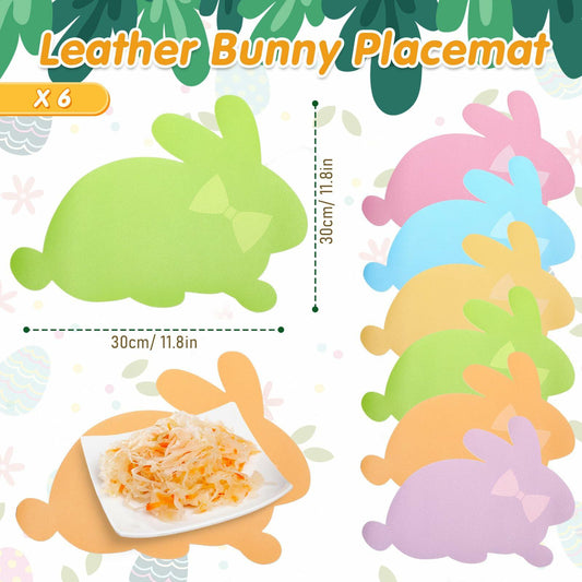 Remerry Easter Bunny Leather Placemats Set of 6 Waterproof Washable Mats