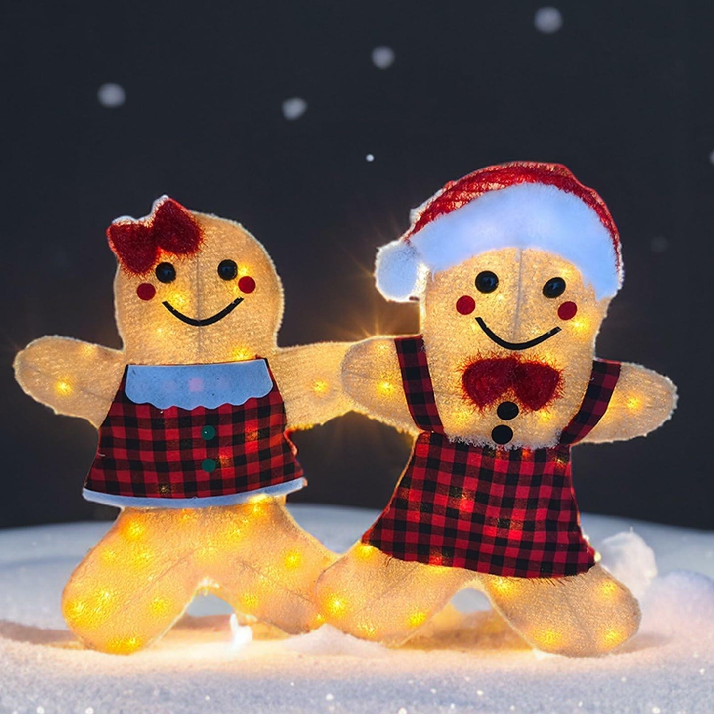 ATTBEA 2FT Pre-lit Gingerbread Man Yard Decoration Set of 2 Warm White LEDs