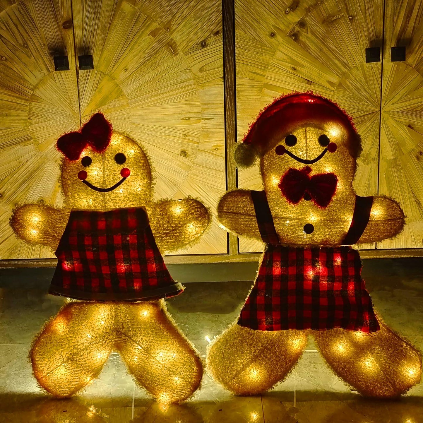 ATTBEA 2FT Pre-lit Gingerbread Man Yard Decoration Set of 2 Warm White LEDs
