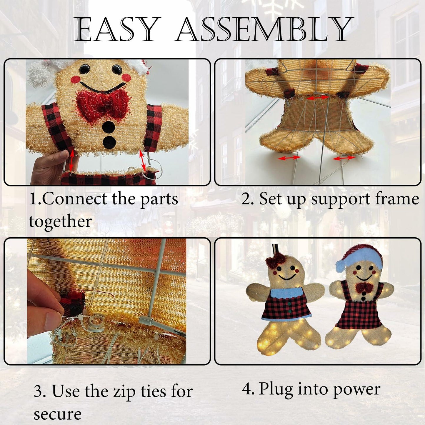 ATTBEA 2FT Pre-lit Gingerbread Man Yard Decoration Set of 2 Warm White LEDs