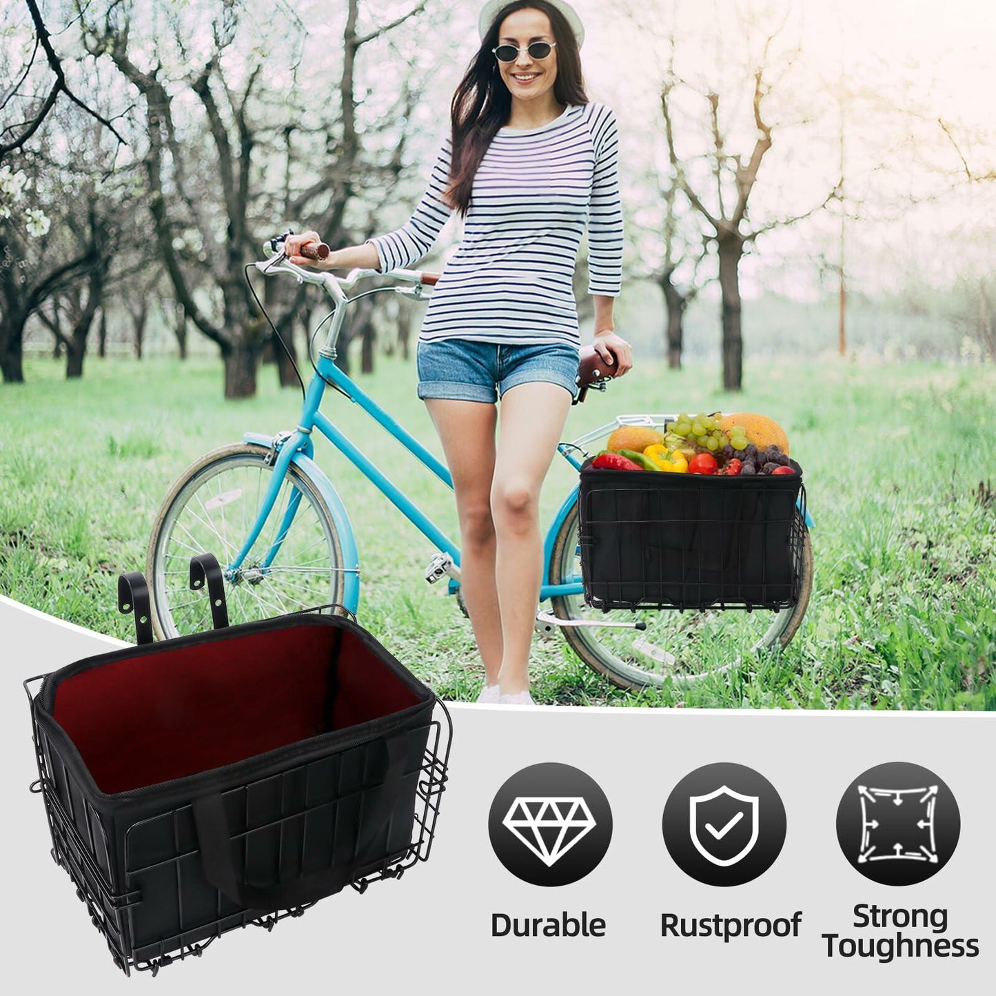 Meta Bike Basket Foldable Front Quick Release Large Black Bicycle Accessory