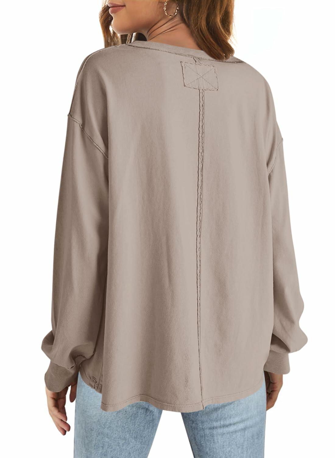 SENSERISE Womens Crewneck Sweatshirt Long Sleeve Pockets Khaki Size S