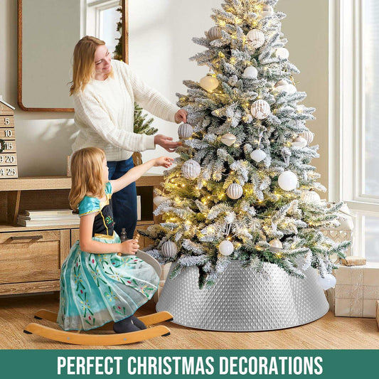 Hatisan Metal Christmas Tree Collar Basket Skirt 28'' Silver Waterproof