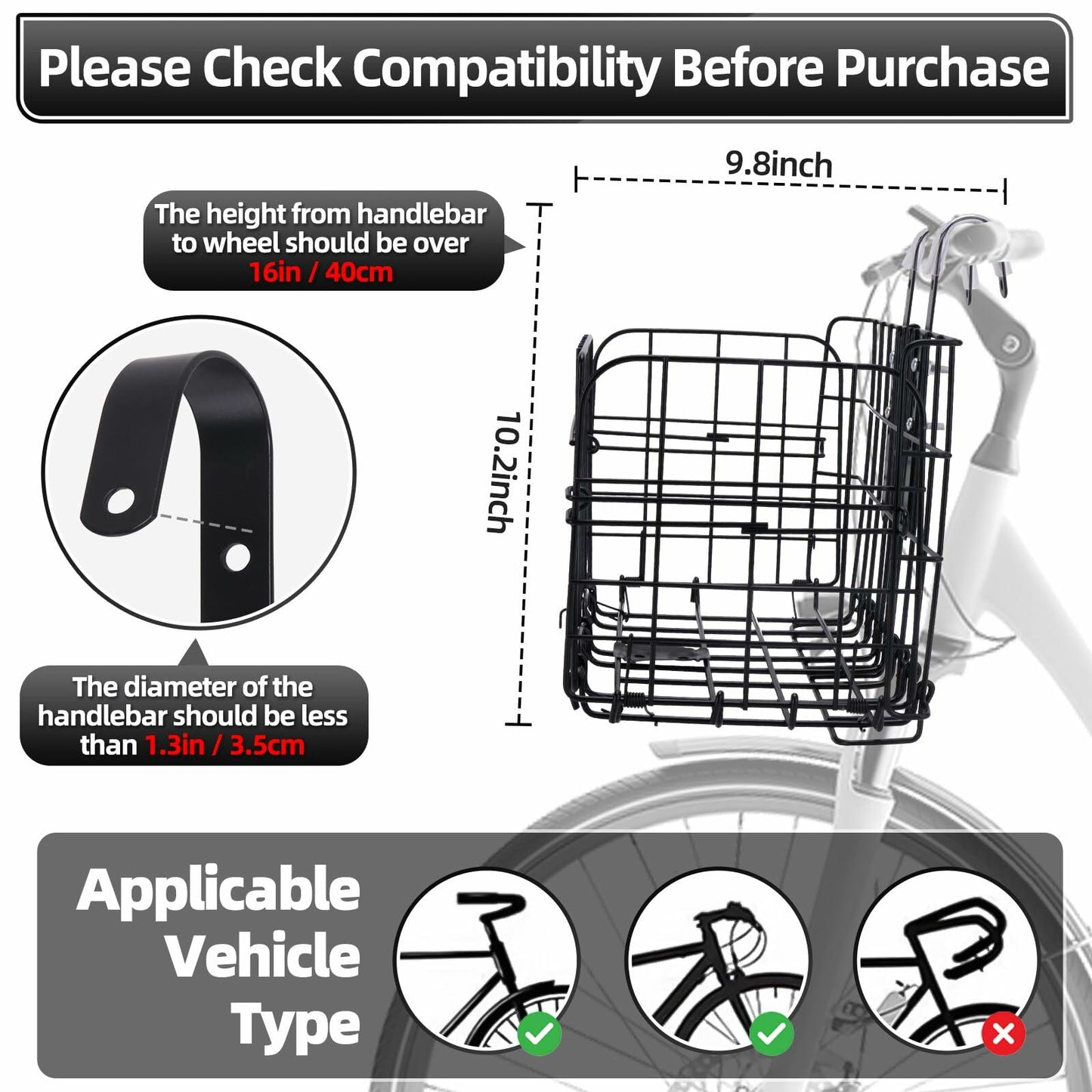 Meta Bike Basket Foldable Front Quick Release Large Black Bicycle Accessory