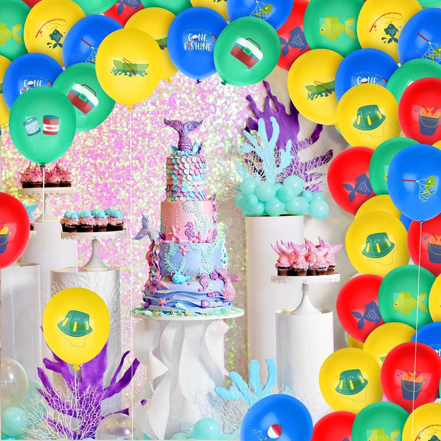 Hxezoc 48 Pcs Fish Bobber Balloons Latex Fishing Party Decorations