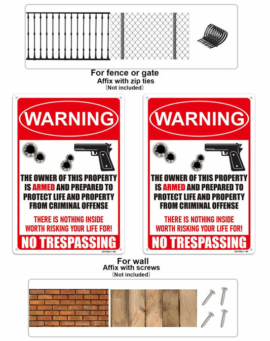 Ovyxely No Trespassing Gun Warning Sign Aluminum 10x7 Home Security