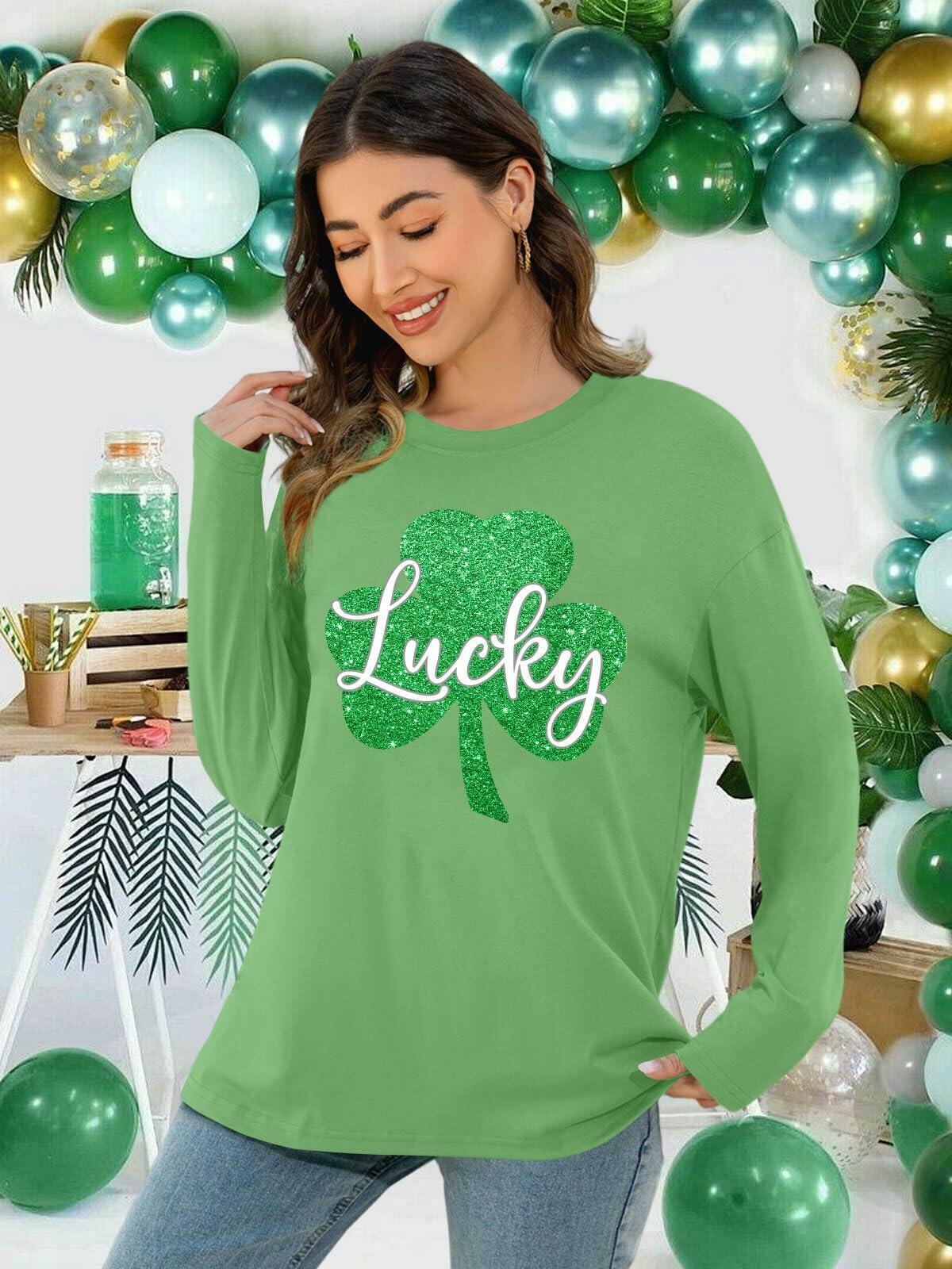 St Patrick's Day Oversized Lucky Shamrock Long Sleeve Tee Size M