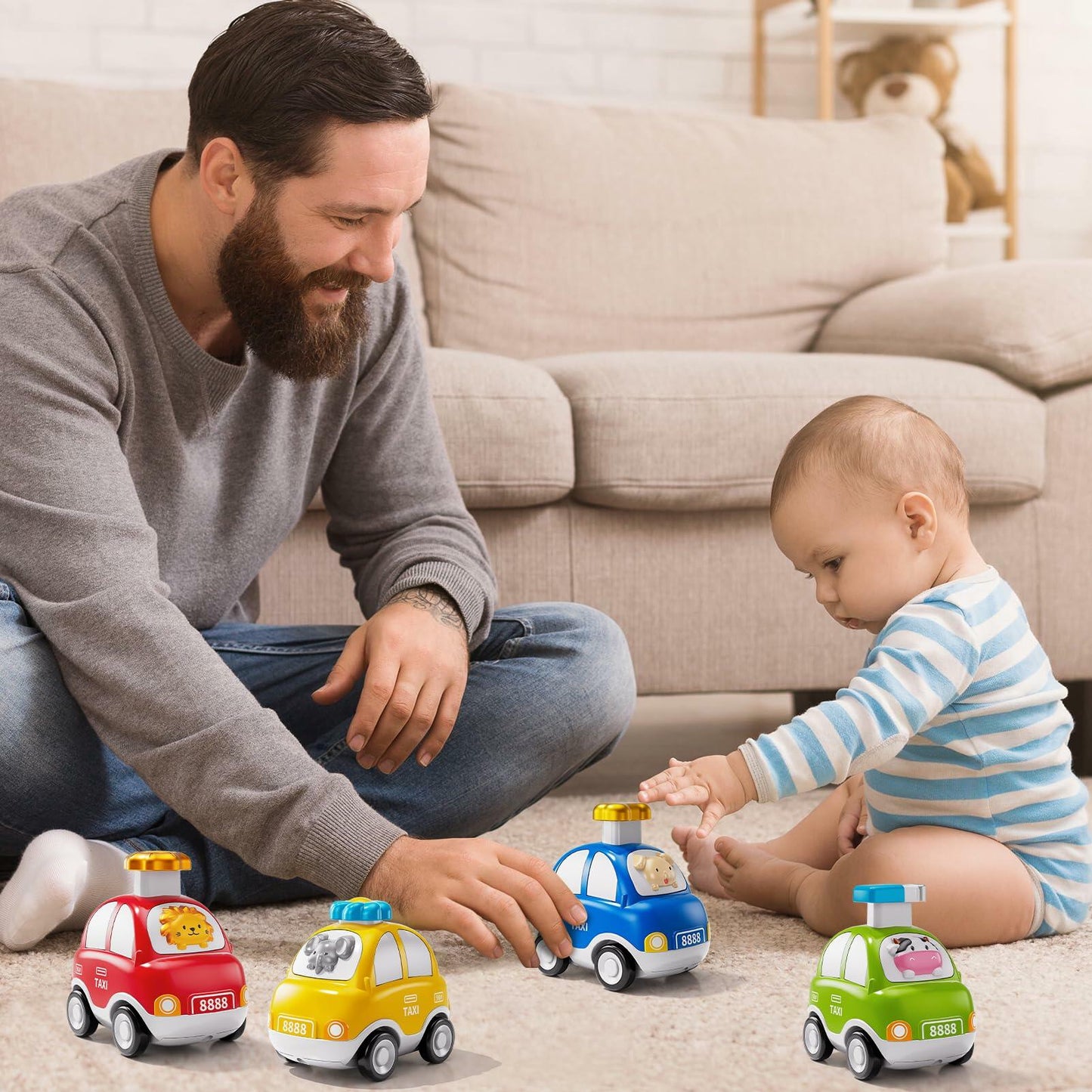 JUKUDAHU Animal Press and Go Car Toys for Toddlers Ages 1-5 Boys Girls