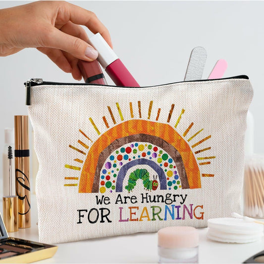 QGFM Teacher Makeup Bag Rainbow Cosmetic Purse Multicolor Travel Pouch