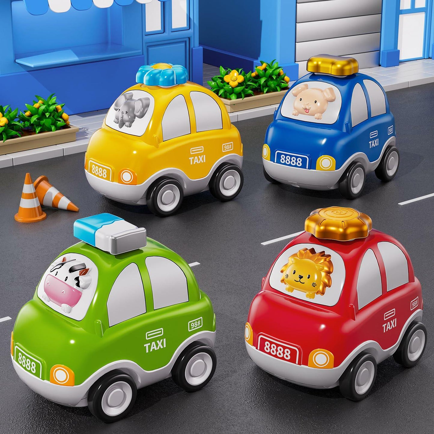 JUKUDAHU Animal Press and Go Car Toys for Toddlers Ages 1-5 Boys Girls