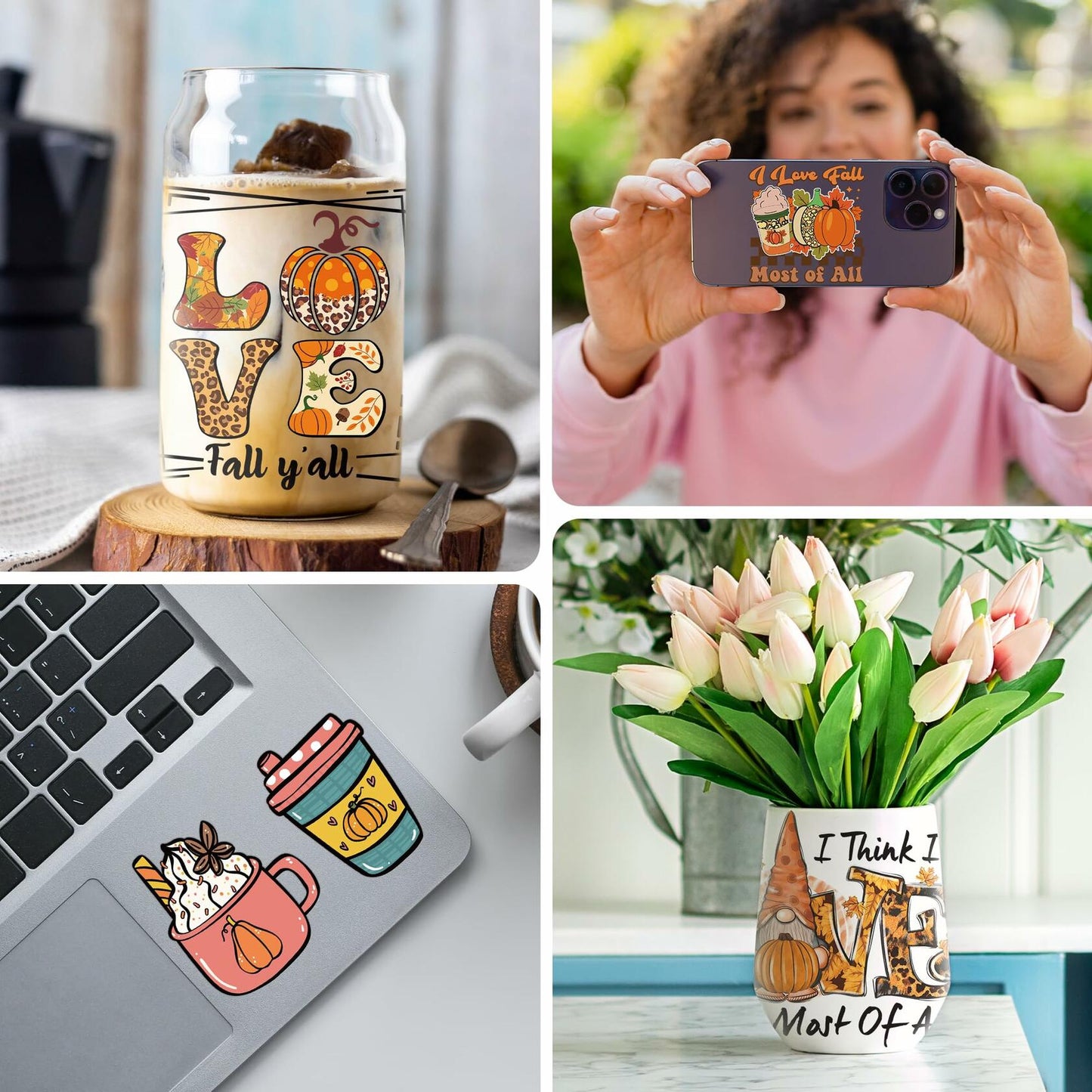 AFRITEE Transfer Stickers 8 Sheets Orange Thanksgiving Autumn Pumpkin Decor