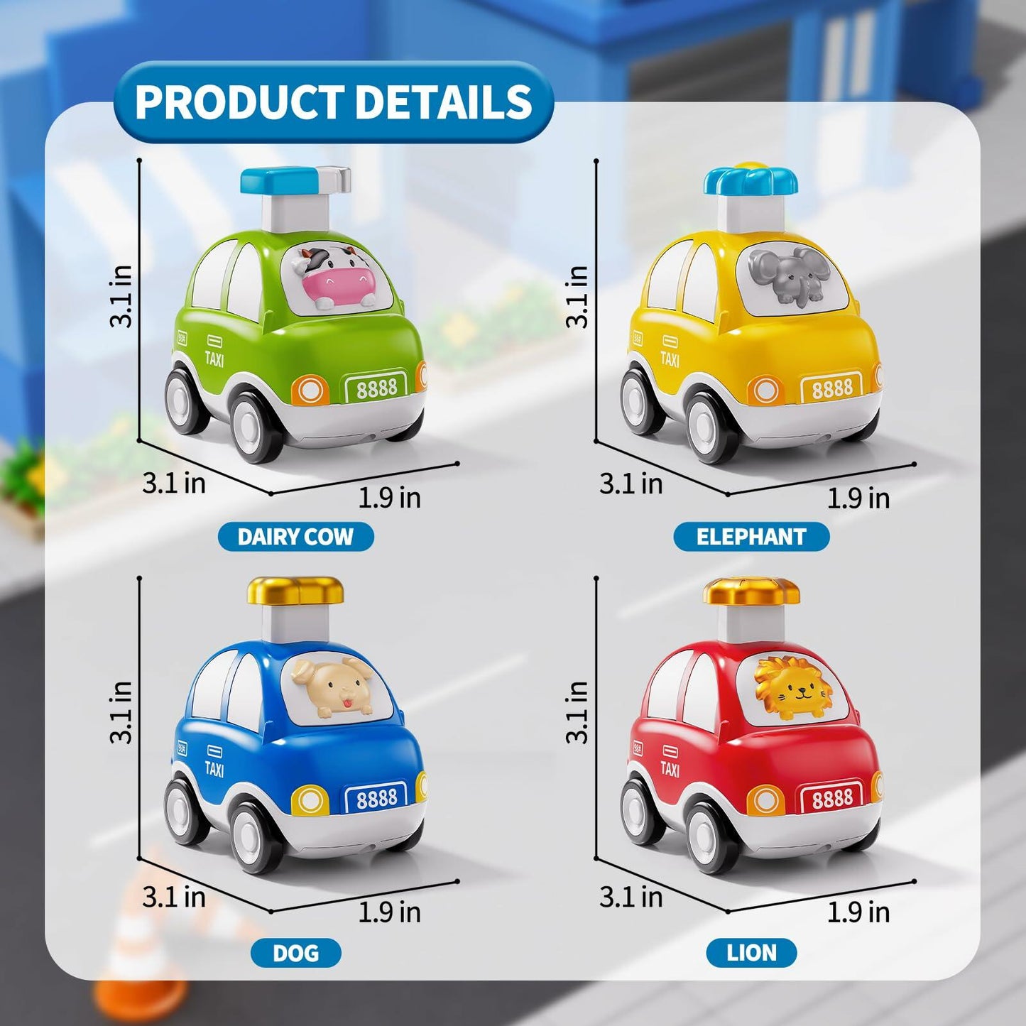 JUKUDAHU Animal Press and Go Car Toys for Toddlers Ages 1-5 Boys Girls