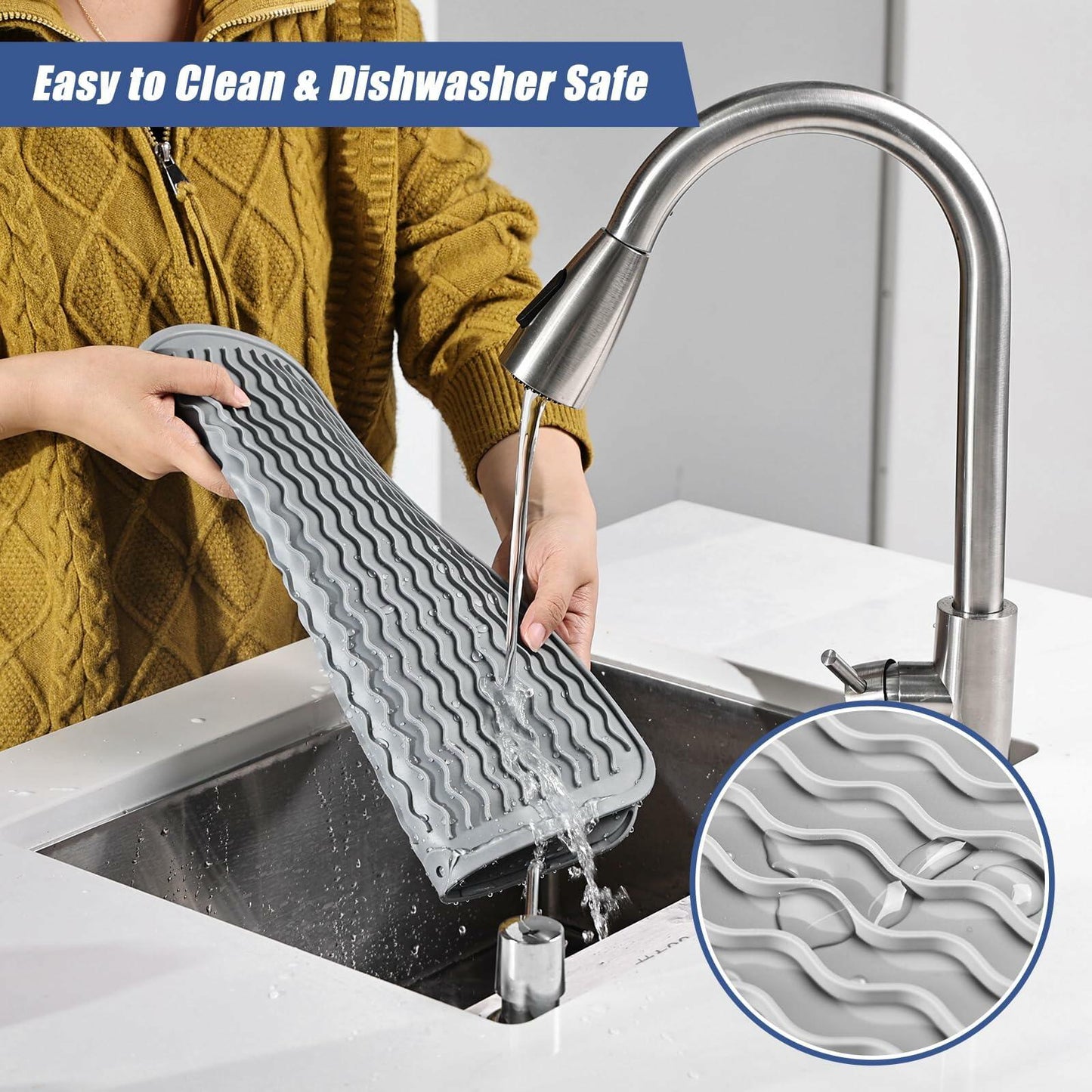 Silicone Dish Drying Mat Heat-Resistant Non-Slip Grey 15.7x17.7 Inch