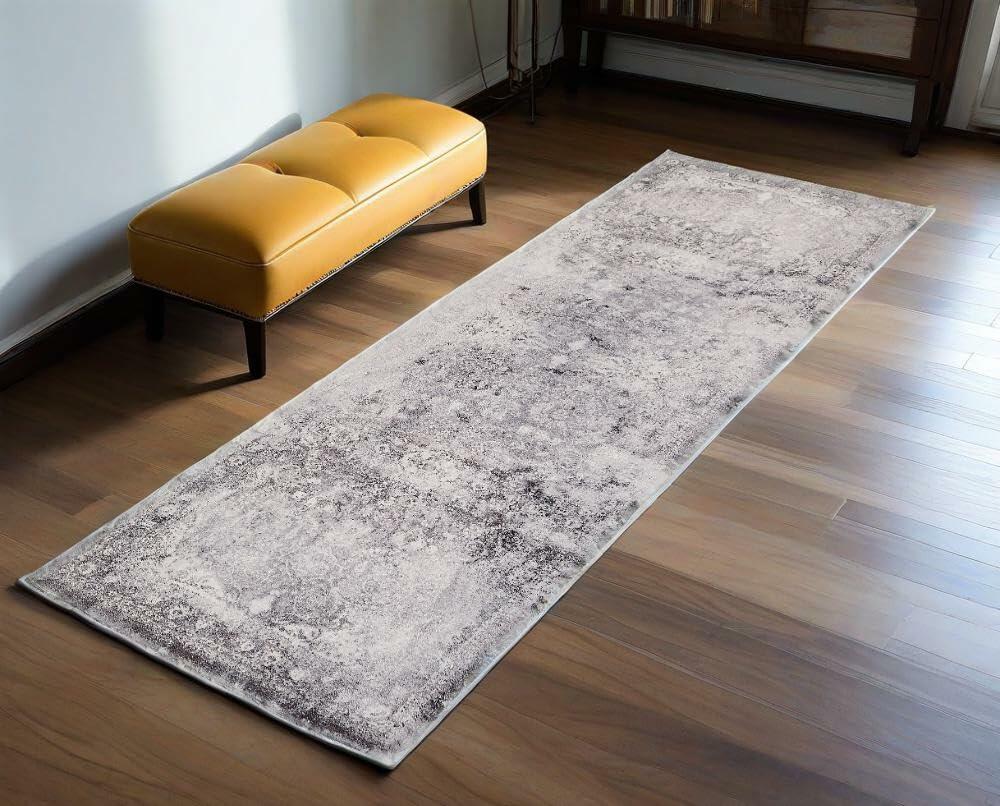 2x6 Faux Wool Runner Rug Non Slip Washable Vintage Rubber Backing Black