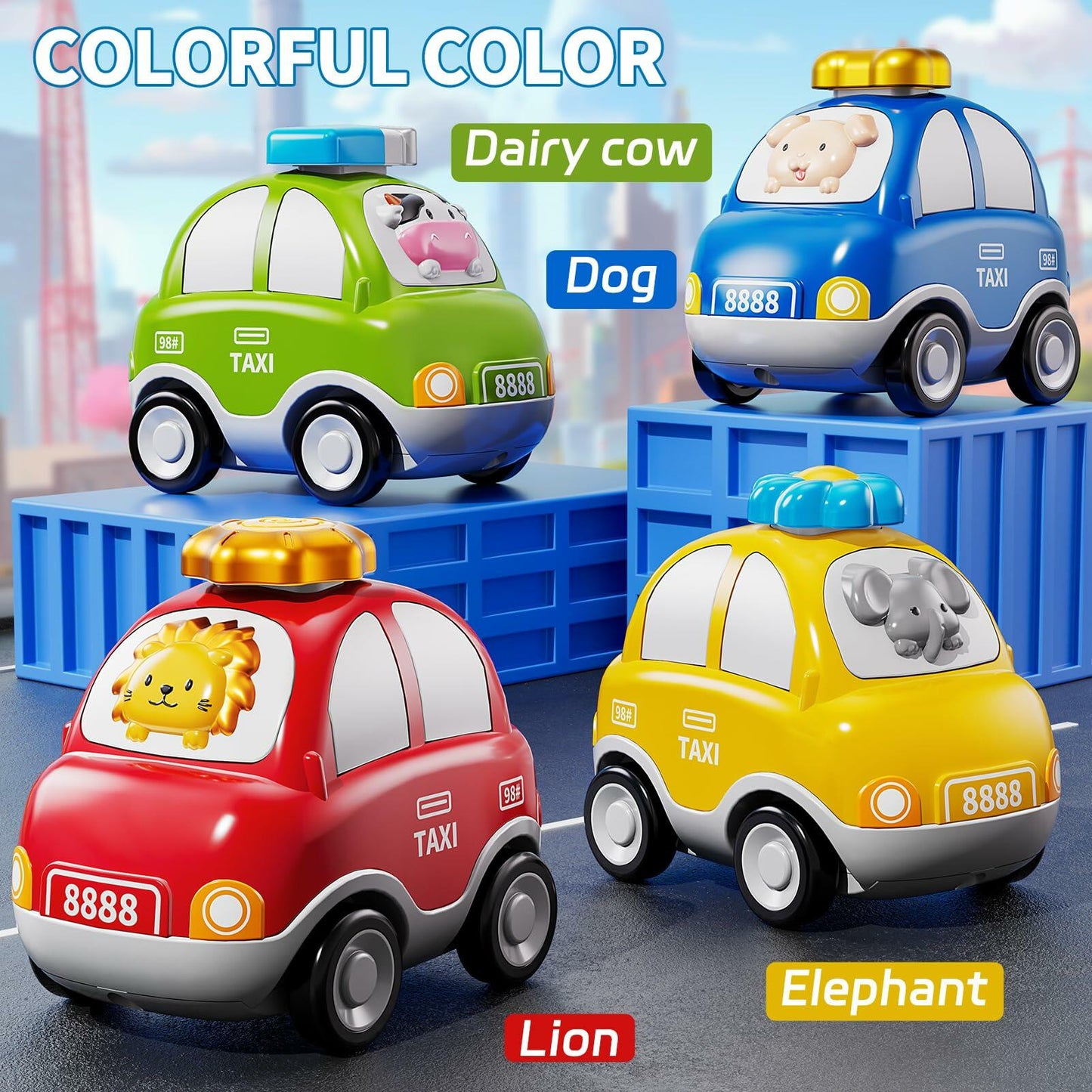 JUKUDAHU Animal Press and Go Car Toys for Toddlers Ages 1-5 Boys Girls