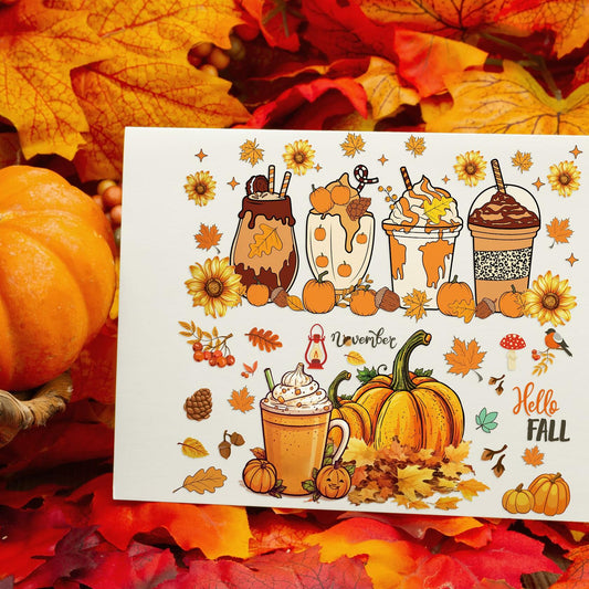 AFRITEE Transfer Stickers 8 Sheets Orange Thanksgiving Autumn Pumpkin Decor