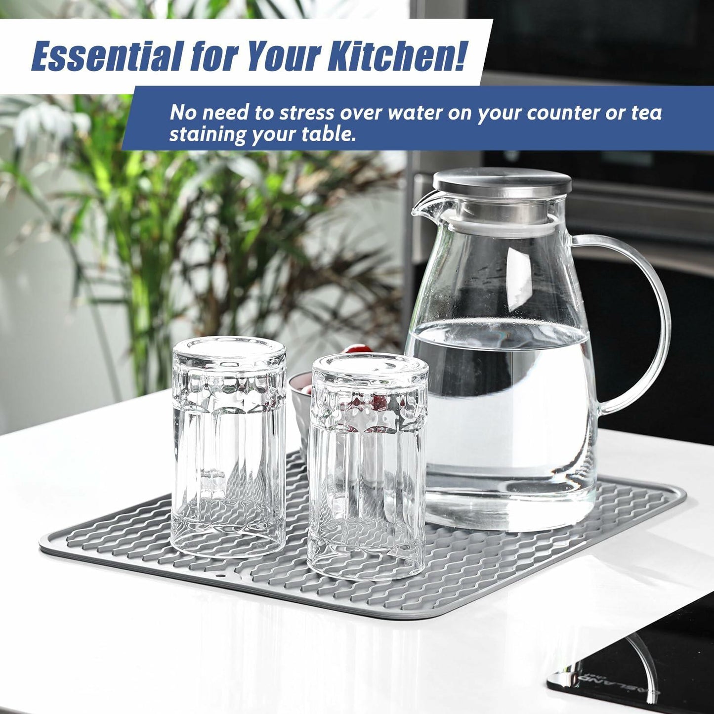 Silicone Dish Drying Mat Heat-Resistant Non-Slip Grey 15.7x17.7 Inch