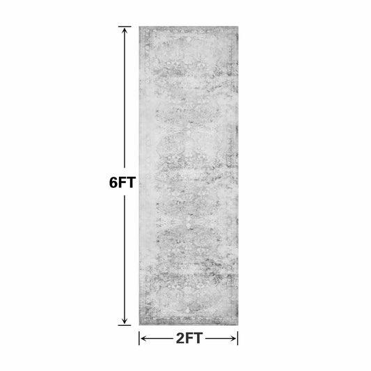 2x6 Faux Wool Runner Rug Non Slip Washable Vintage Rubber Backing Black