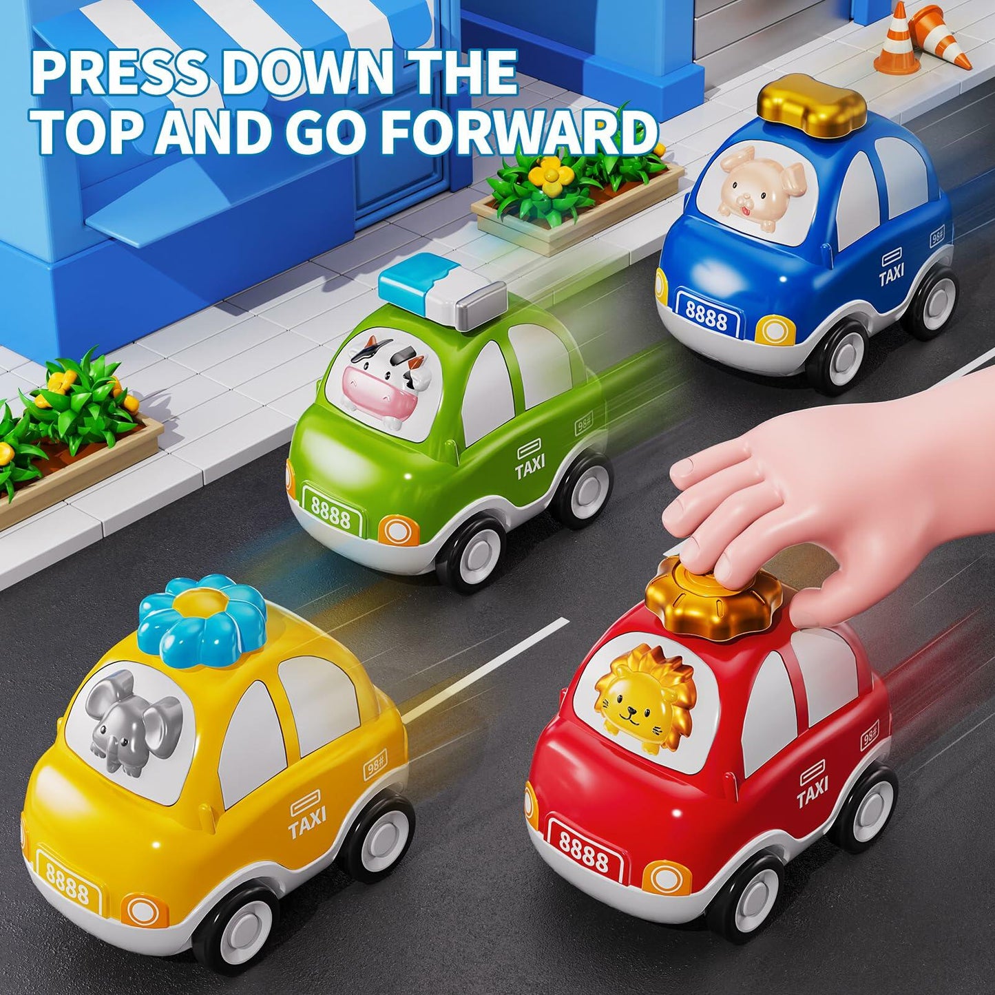JUKUDAHU Animal Press and Go Car Toys for Toddlers Ages 1-5 Boys Girls
