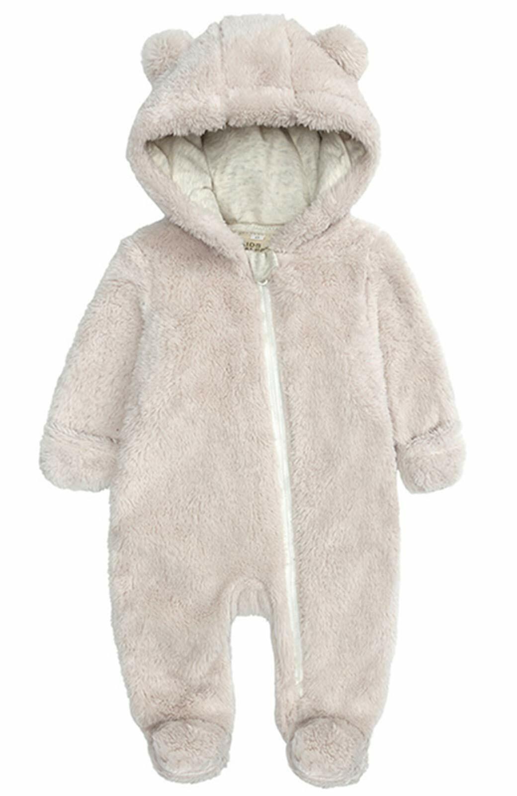 Baby Hooded Fleece Jumpsuit Snowsuit Bear Ears Warm 6-9 Months