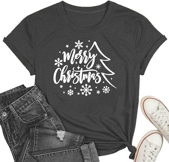 Merry Christmas Women Family Holiday Vintage Shirt Grey Size L