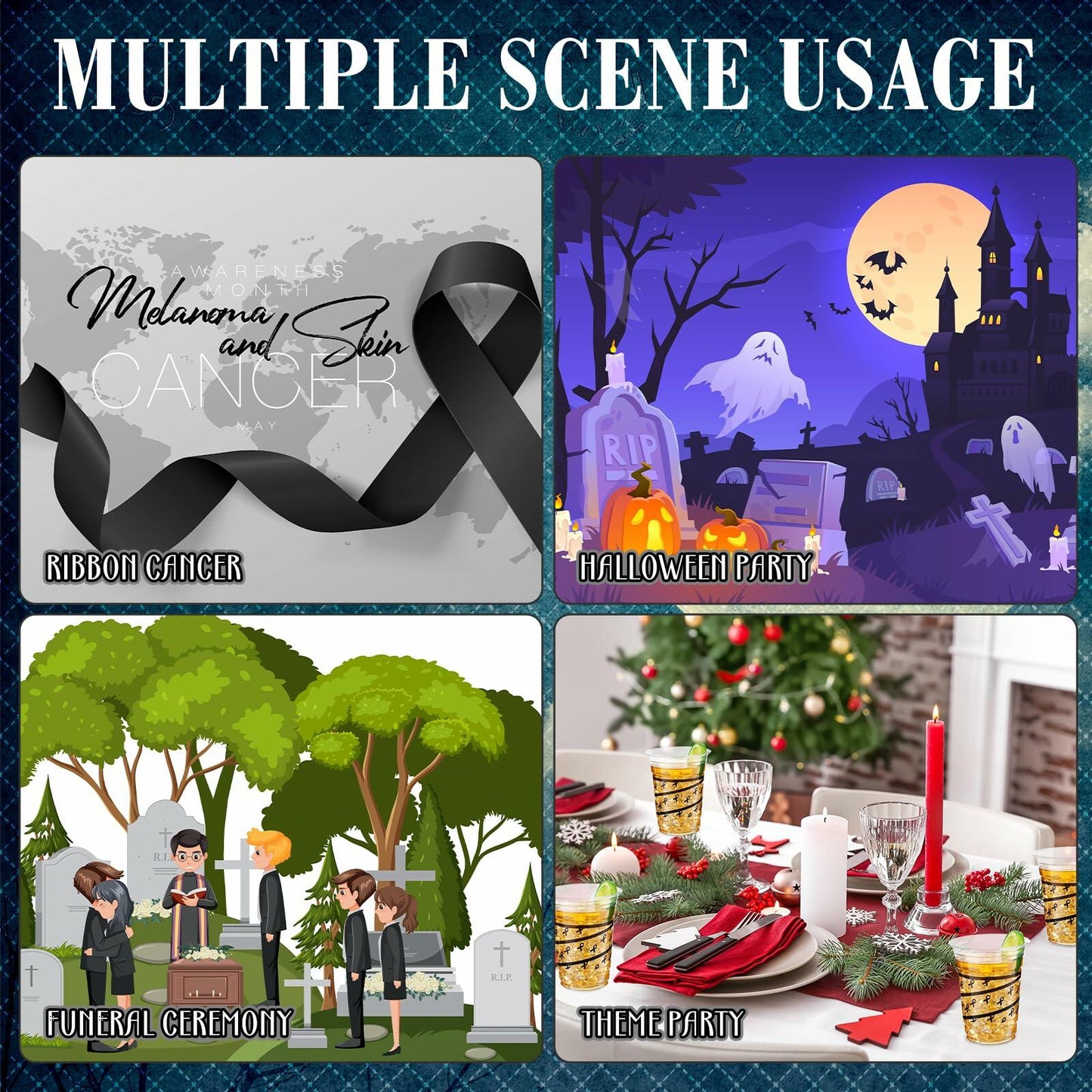 Skyley 100 Pcs 16 oz Black Rimmed Swirl Plastic Cups Disposable Party