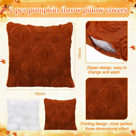 Beeveer 4 Pcs Pumpkin Throw Pillows 18x18in Brown White Sofa Cushion Covers