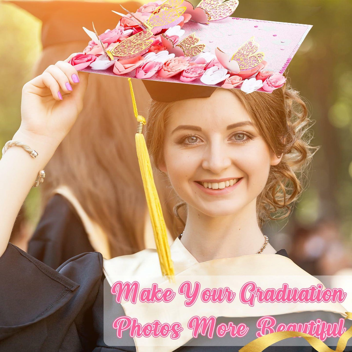 Knitgrip Graduation Cap Decoration Kit 98 Pc Pink Faux Flowers Butterfly
