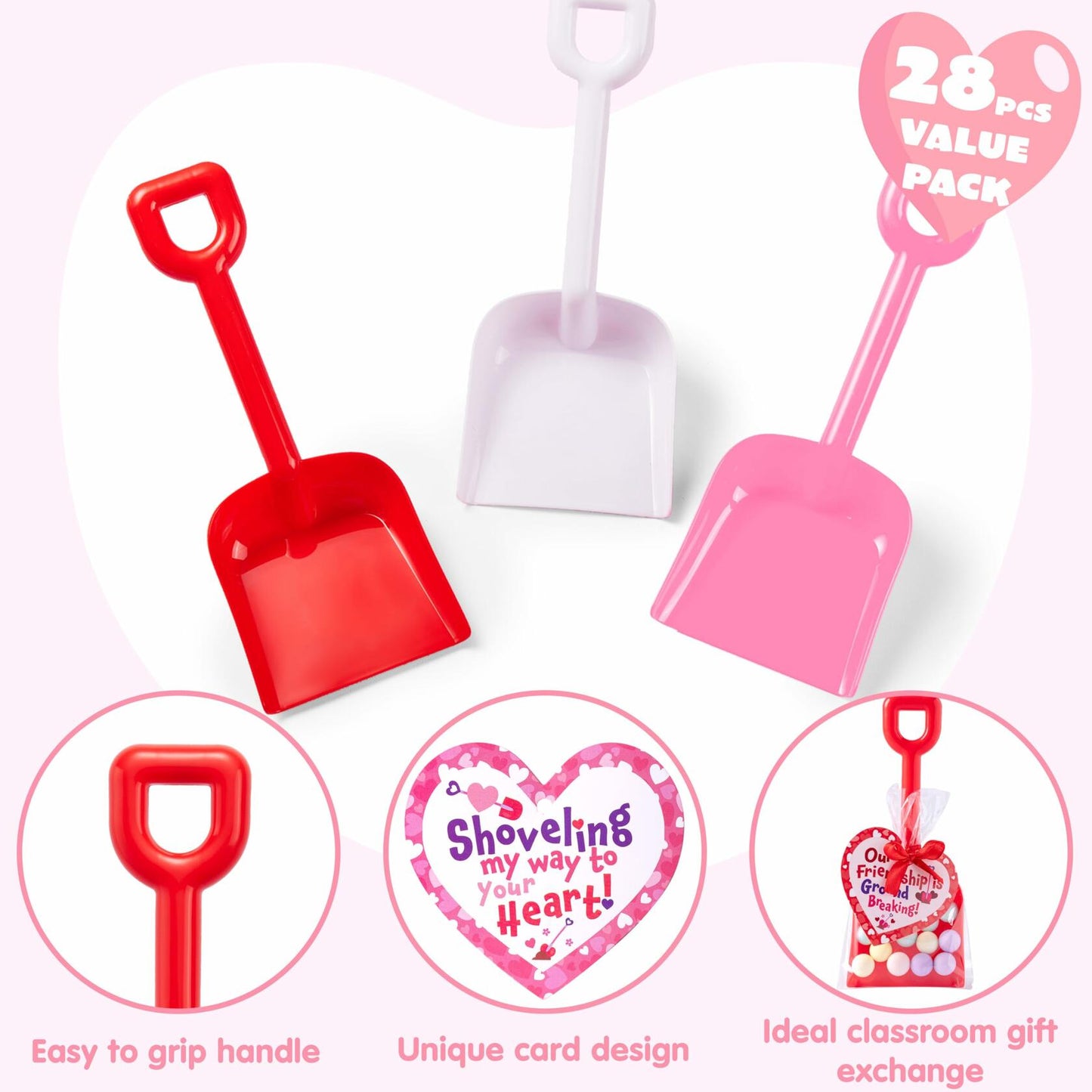 JOYIN 28 Plastic Toy Shovels Pink Red White Kids Party Favor Valentines