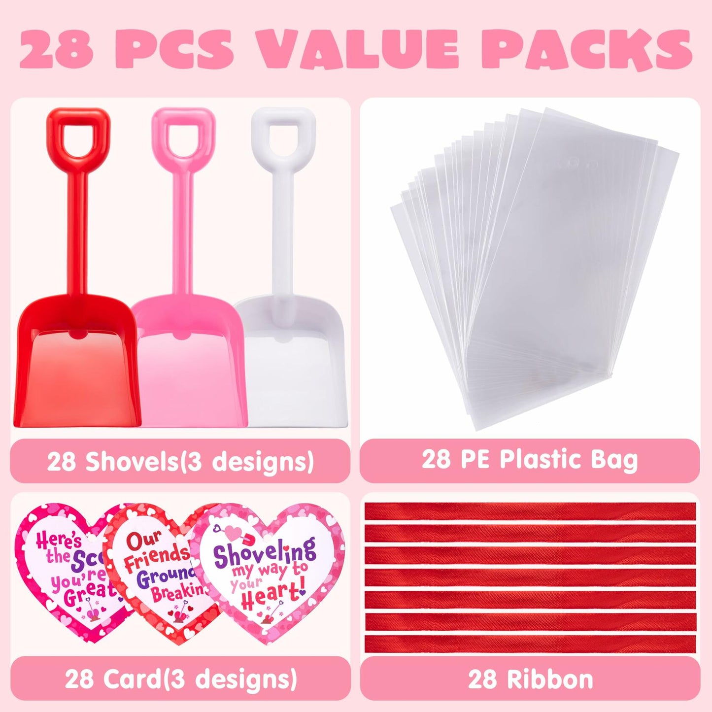 JOYIN 28 Plastic Toy Shovels Pink Red White Kids Party Favor Valentines