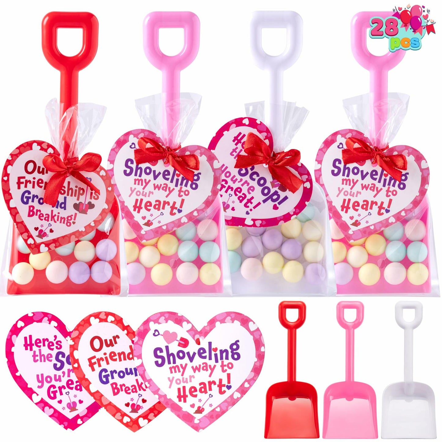 JOYIN 28 Plastic Toy Shovels Pink Red White Kids Party Favor Valentines