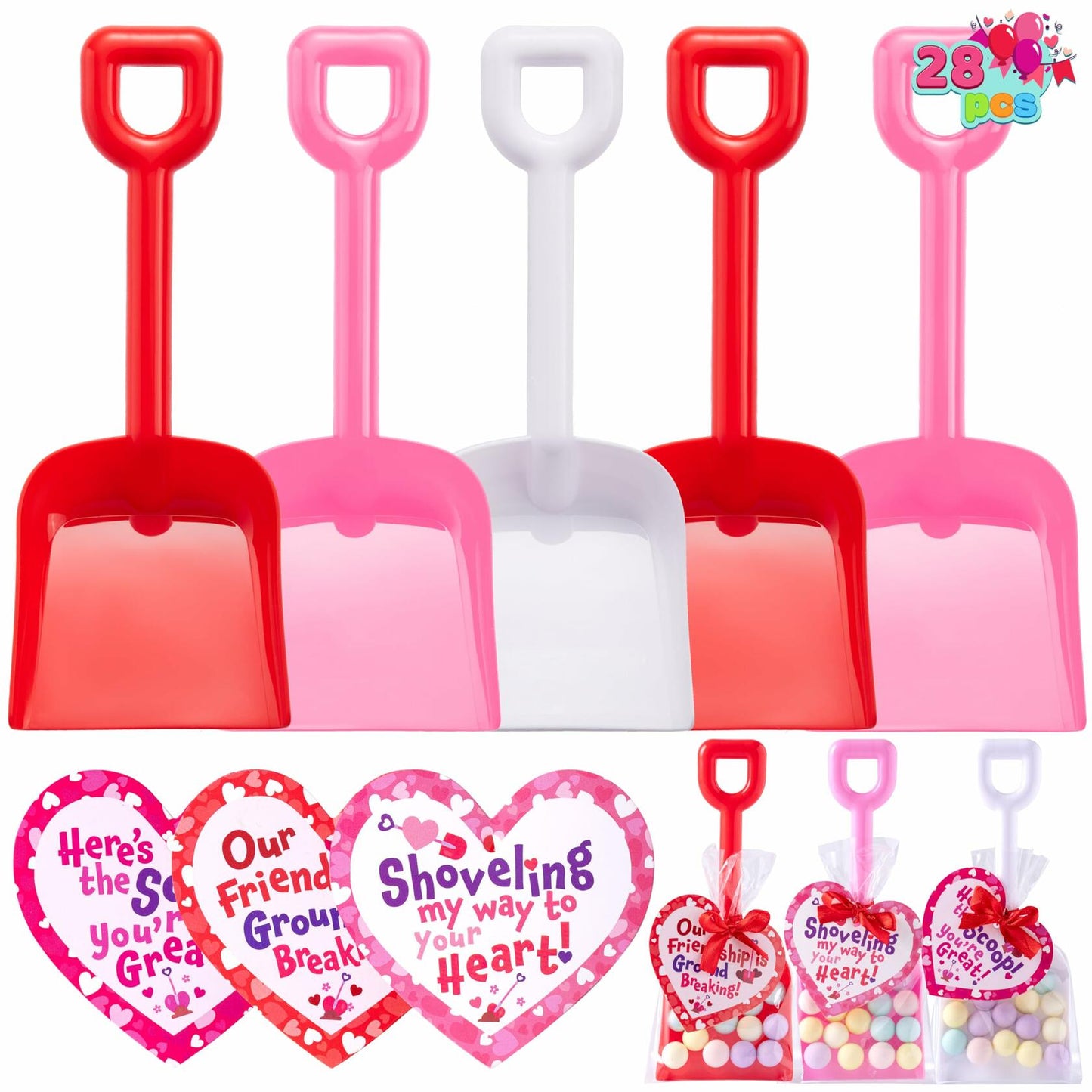 JOYIN 28 Plastic Toy Shovels Pink Red White Kids Party Favor Valentines