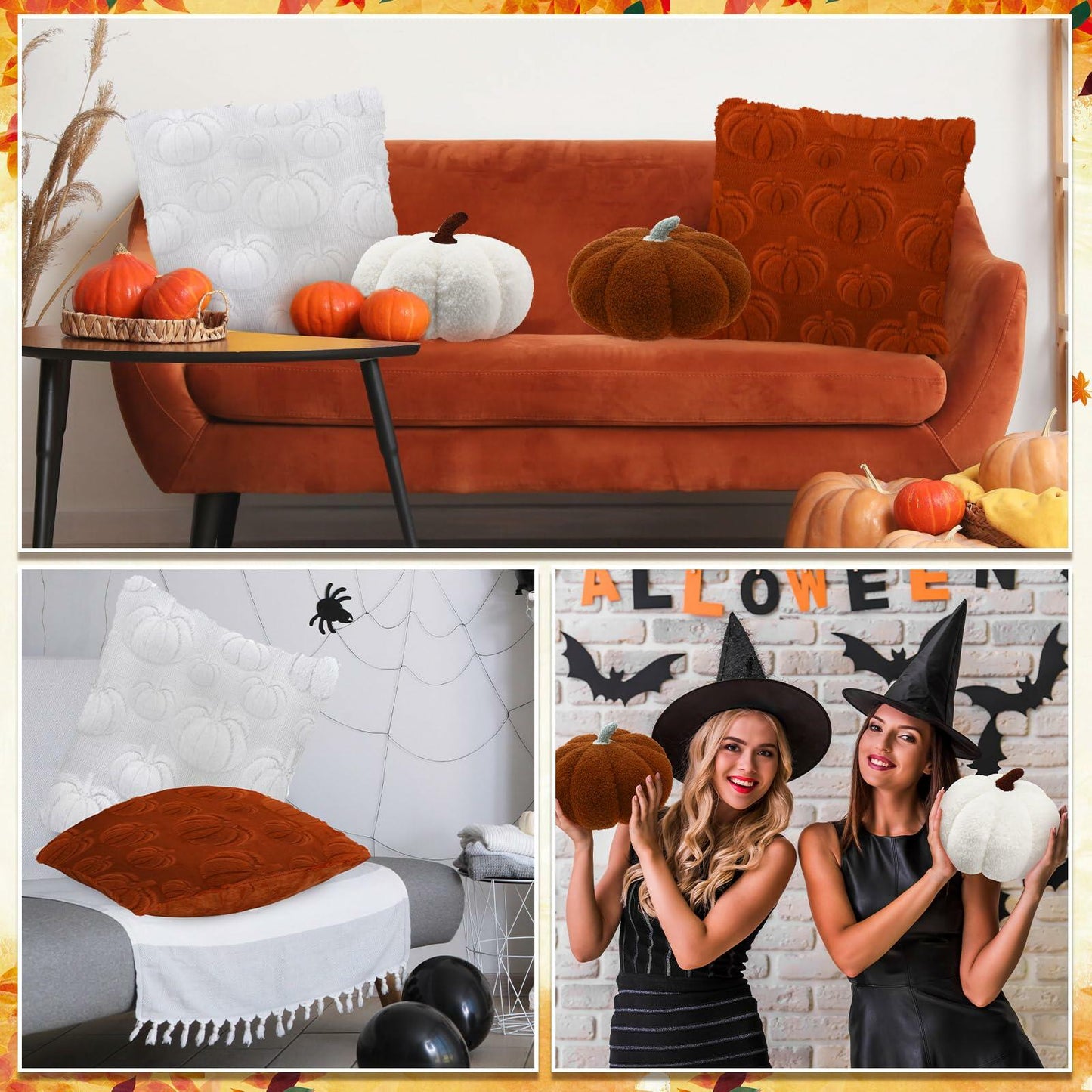 Beeveer 4 Pcs Pumpkin Throw Pillows 18x18in Brown White Sofa Cushion Covers