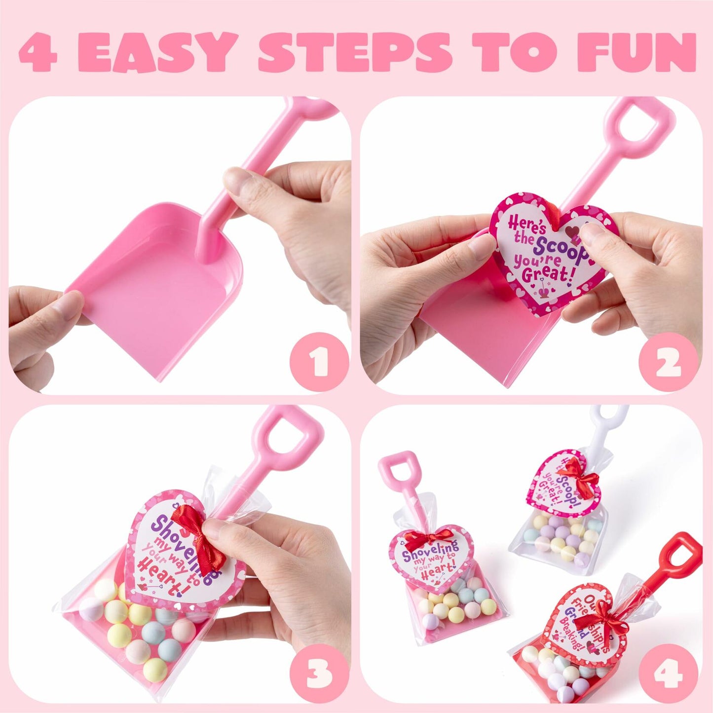 JOYIN 28 Plastic Toy Shovels Pink Red White Kids Party Favor Valentines