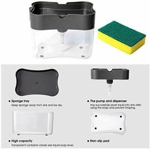 Innovative Sponge Holder 2-in-1 Soap Lotion Dispenser Caddy Gray