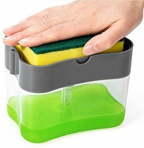 Innovative Sponge Holder 2-in-1 Soap Lotion Dispenser Caddy Gray