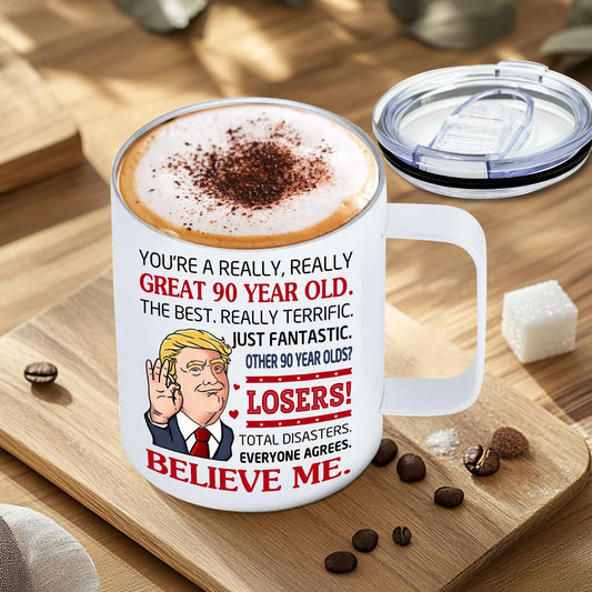 NAHOTICQ 90th Birthday Tumbler Mug 12oz Gift for Men Women