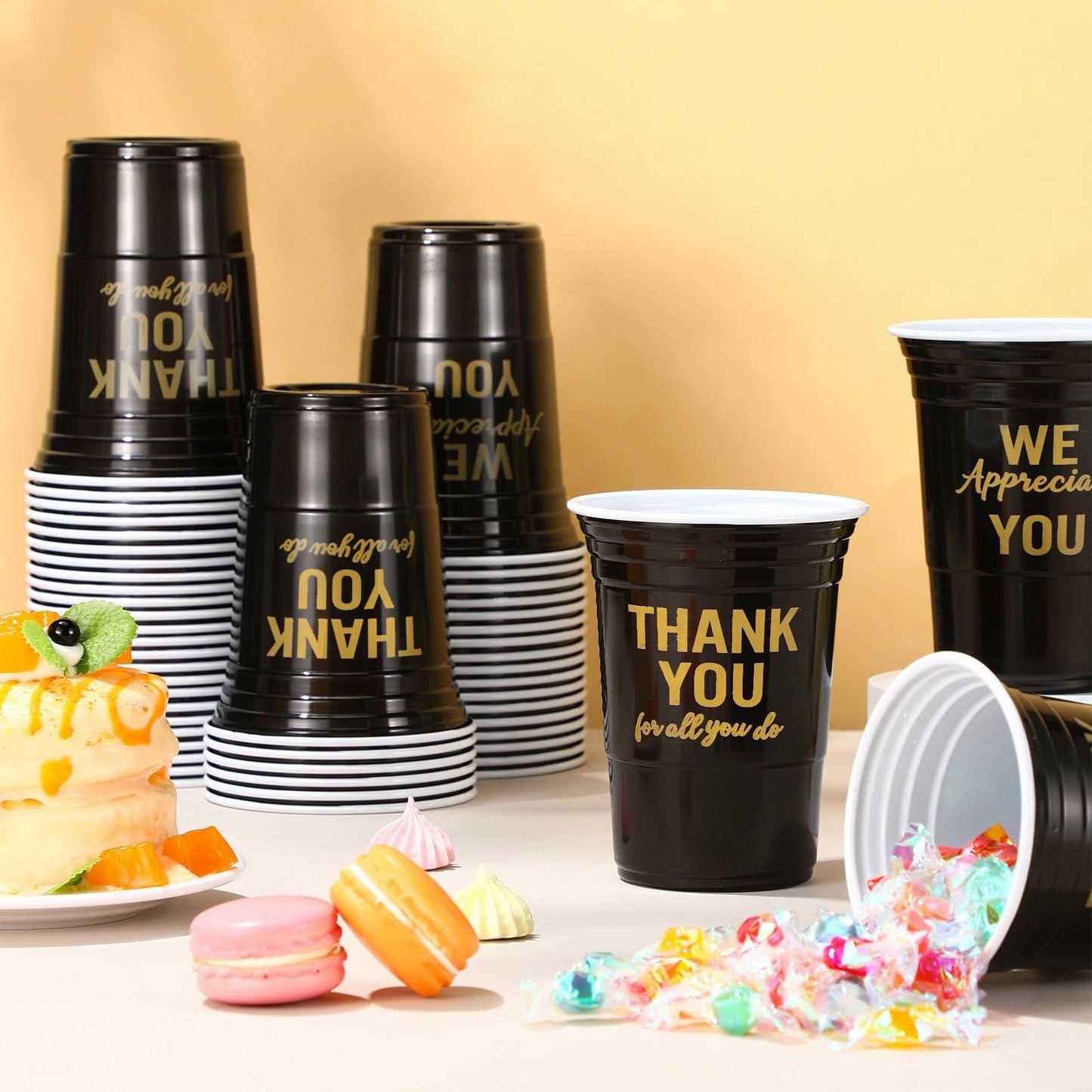 Jingmore 50 Pcs 16oz Disposable Bridal Shower Cups Black Gold