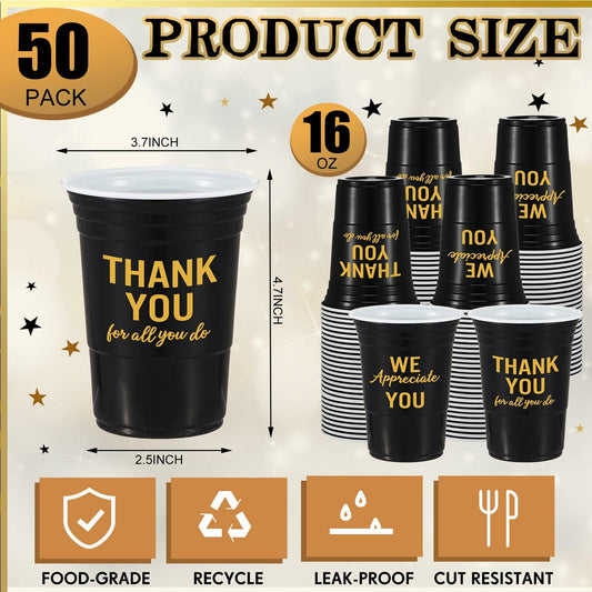 Jingmore 50 Pcs 16oz Disposable Bridal Shower Cups Black Gold