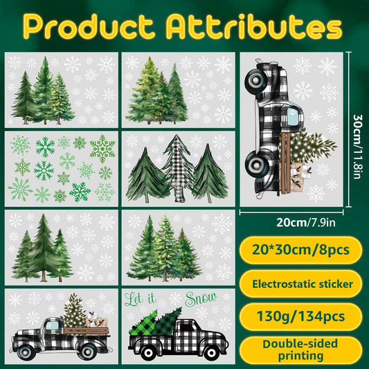 134 PCS Christmas Window Stickers Buffalo Plaid Truck Snowflake Black White