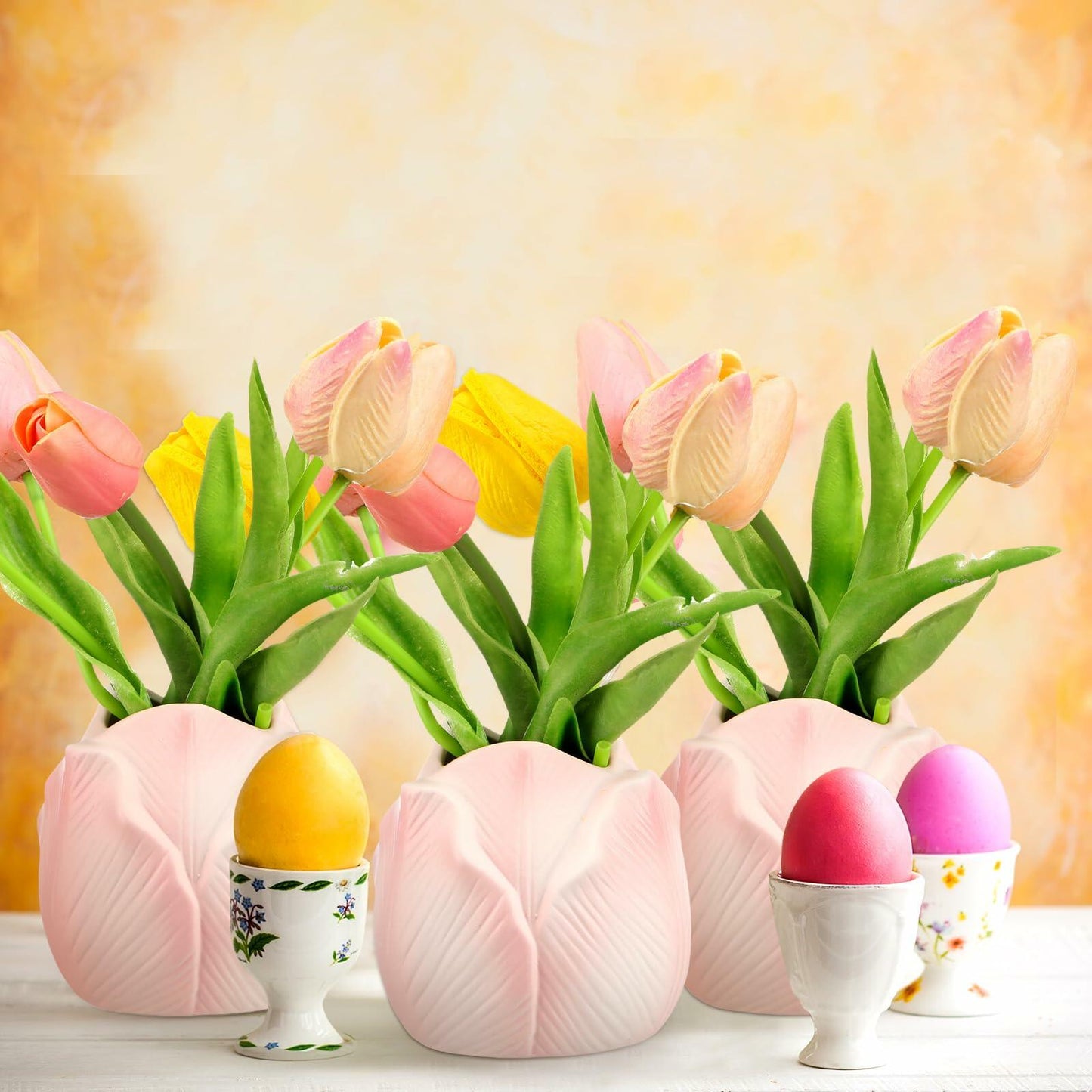 Sieral 3 Pcs Mini Tulip Ceramic Vase Tabletop Flower Pot Mother’s Day Gift
