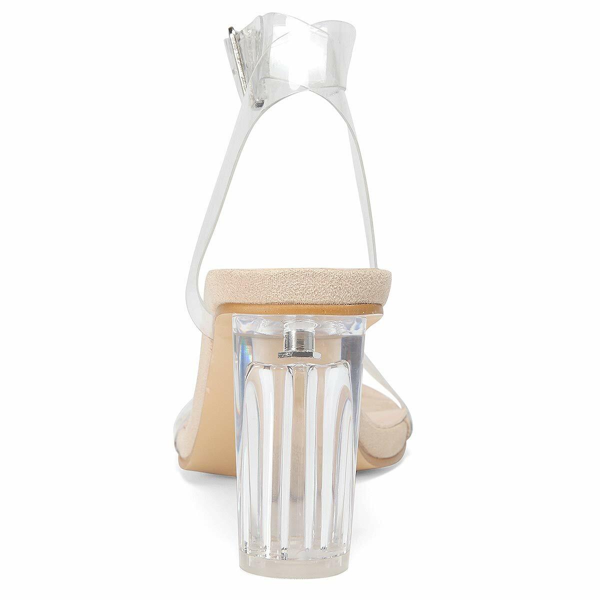 BOJIN Women Clear Heels Sandals Open Toe Ankle Strap Chunky Heel Nude Size 9