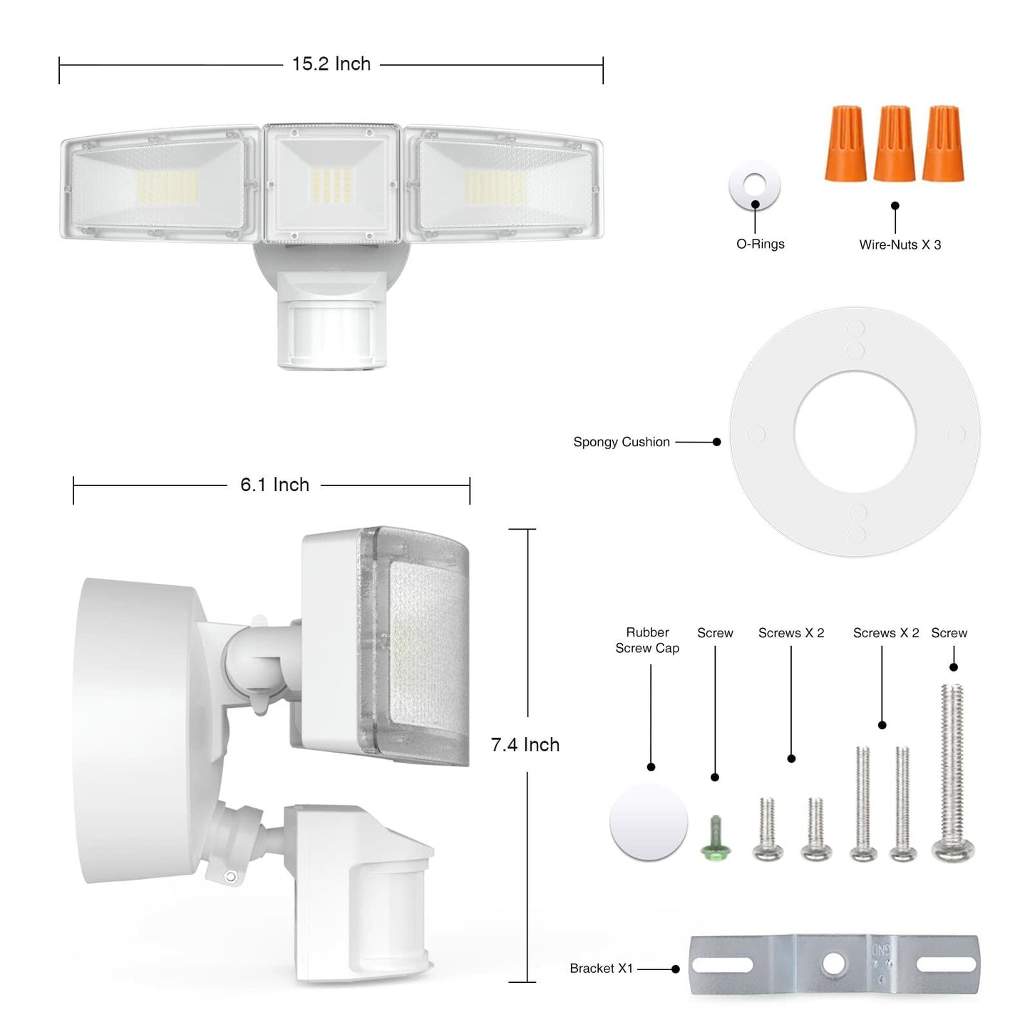 SAATLY Motion Sensor Outdoor Lights 4600LM LED IP65 Waterproof 3 Head